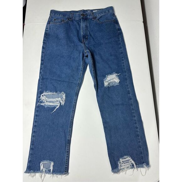 George Mens Regular Jeans Cropped Blue Denim Distressed 31X26 Frayed Hem Pockets - Picture 4 of 12